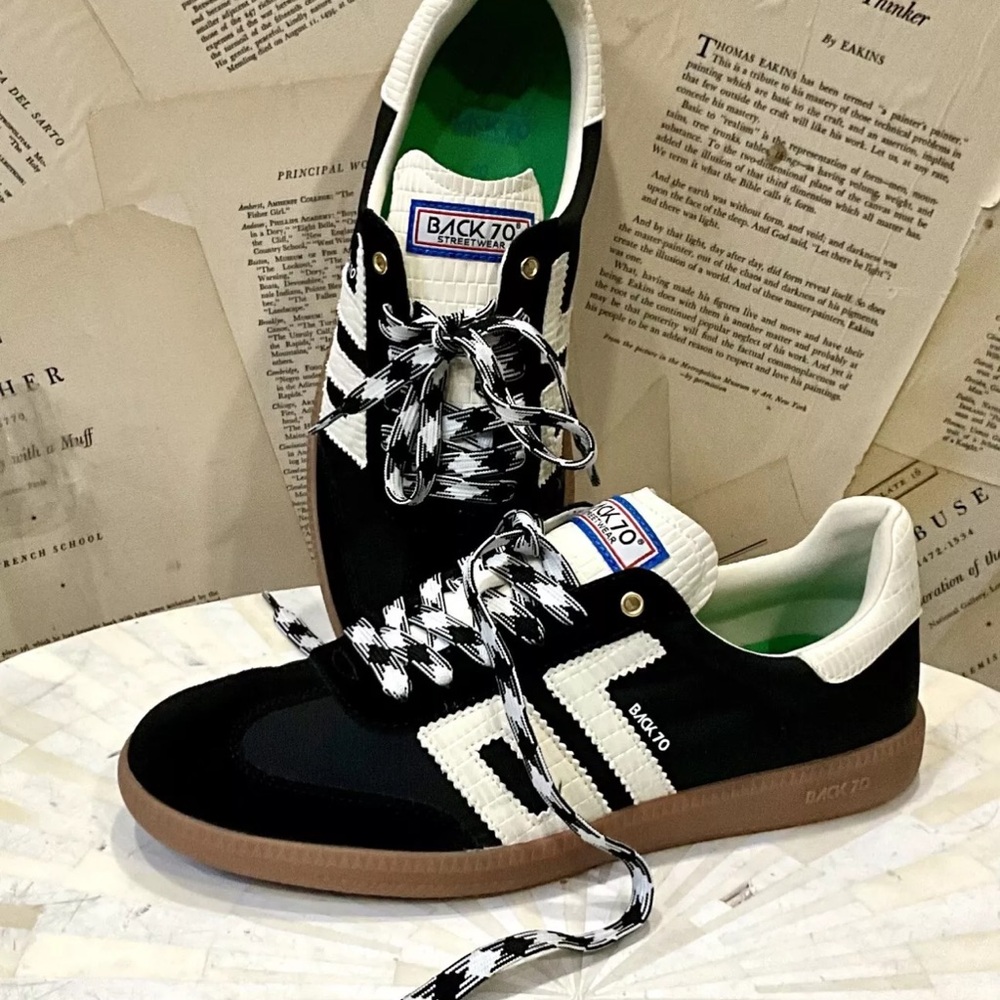 Free People Back 70 Ghost Sneakers Black Mixed Material 2 Tone Laces - Picture 3 of 11